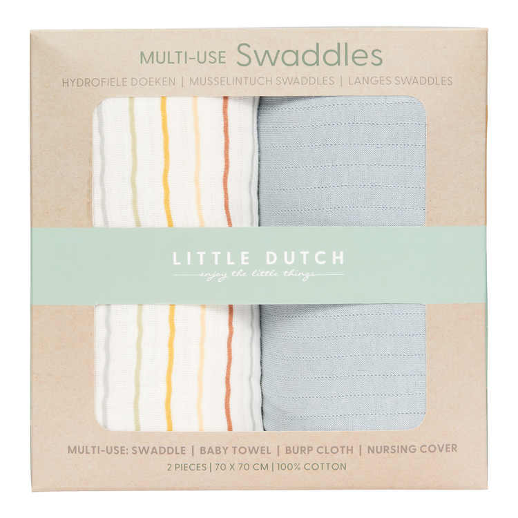 LITTLE DUTCH. Multi-use swaddles set/2 Vintage Sunny Stripes/Pure Soft Blue