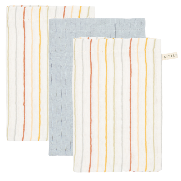 LITTLE DUTCH. Washcloths set Vintage Sunny Stripes / Pure Soft Blue