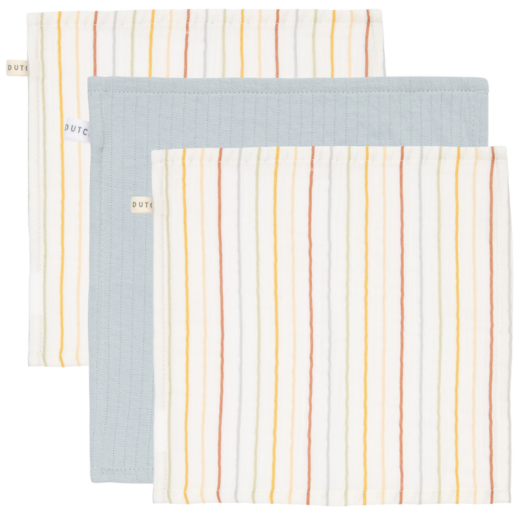 LITTLE DUTCH. Facecloths Vintage Sunny Stripes/Pure Soft Blue