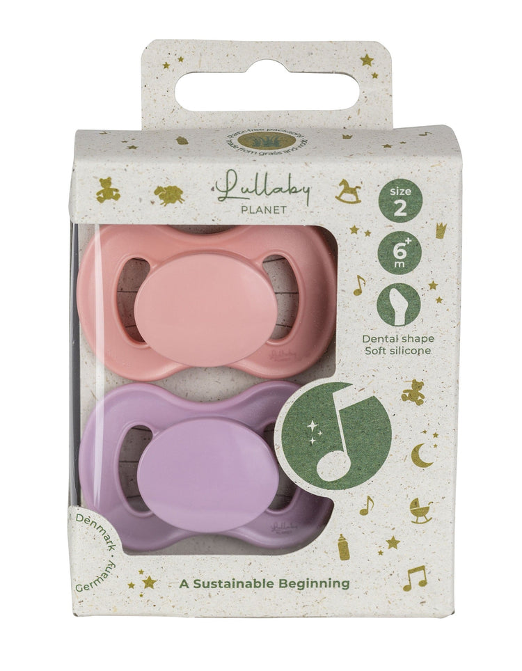 LULLABY PLANET. 2 pcs. Dental Silicone Soothers Size 2 Pink Coral & Lavender Breeze