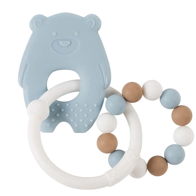 SILICON. Silicone teething ring Bear (white-light blue)