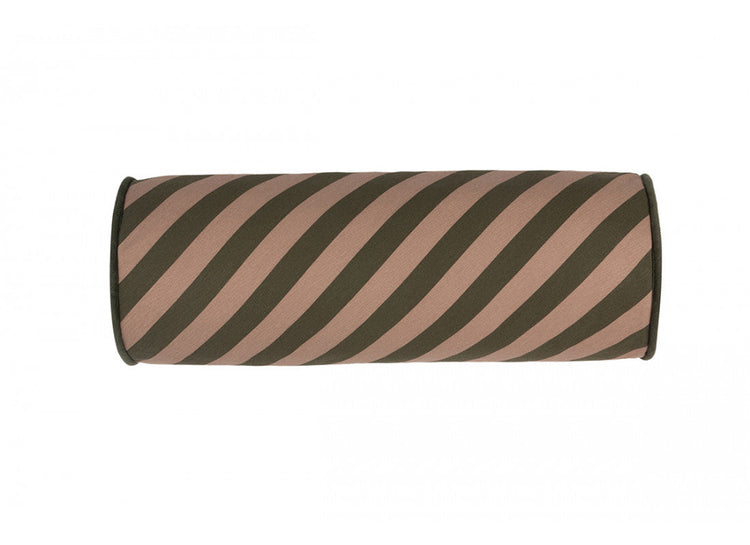 MAJESTIC. Cylindric cushion - Green Taupe Stripes