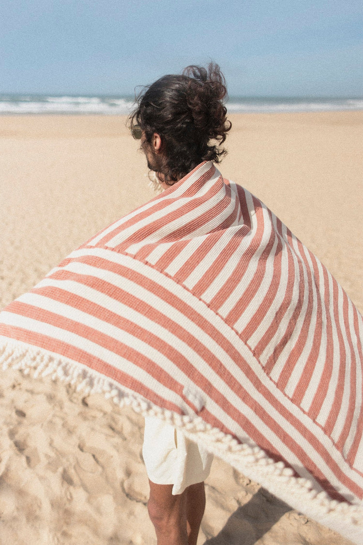 PORTOFINO. Beach towel Rusty Red Stripes