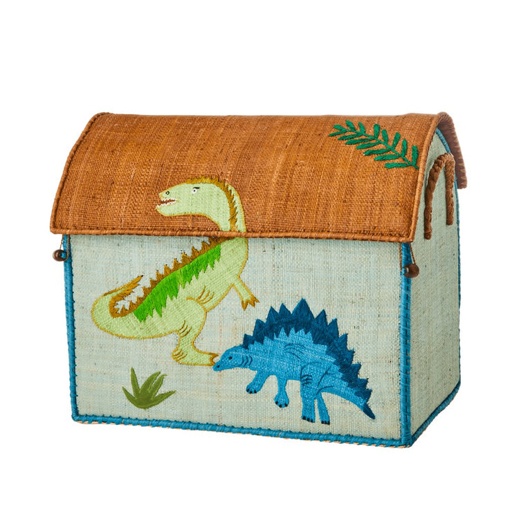 RICE. Medium Raffia Storage House - Dinosaurs