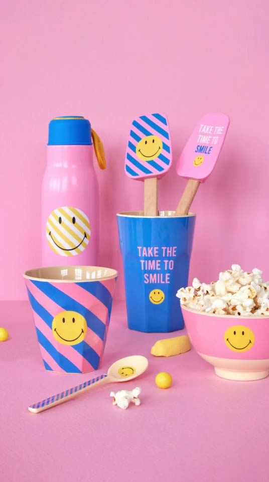 RICE. Stainless steel thermo bottle - Smiley Print (pink)