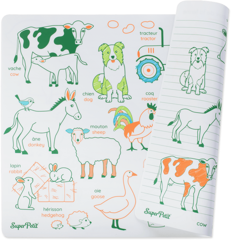 SUPER PETIT. Reversible colouring placemat set Farm Animals