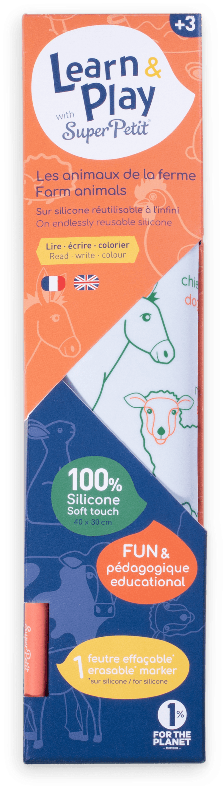 SUPER PETIT. Reversible colouring placemat set Farm Animals
